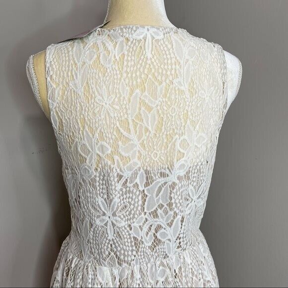 New Women Large Cream Lace Mini Dress Sleeveless Love Fire New - Picture 4 of 13